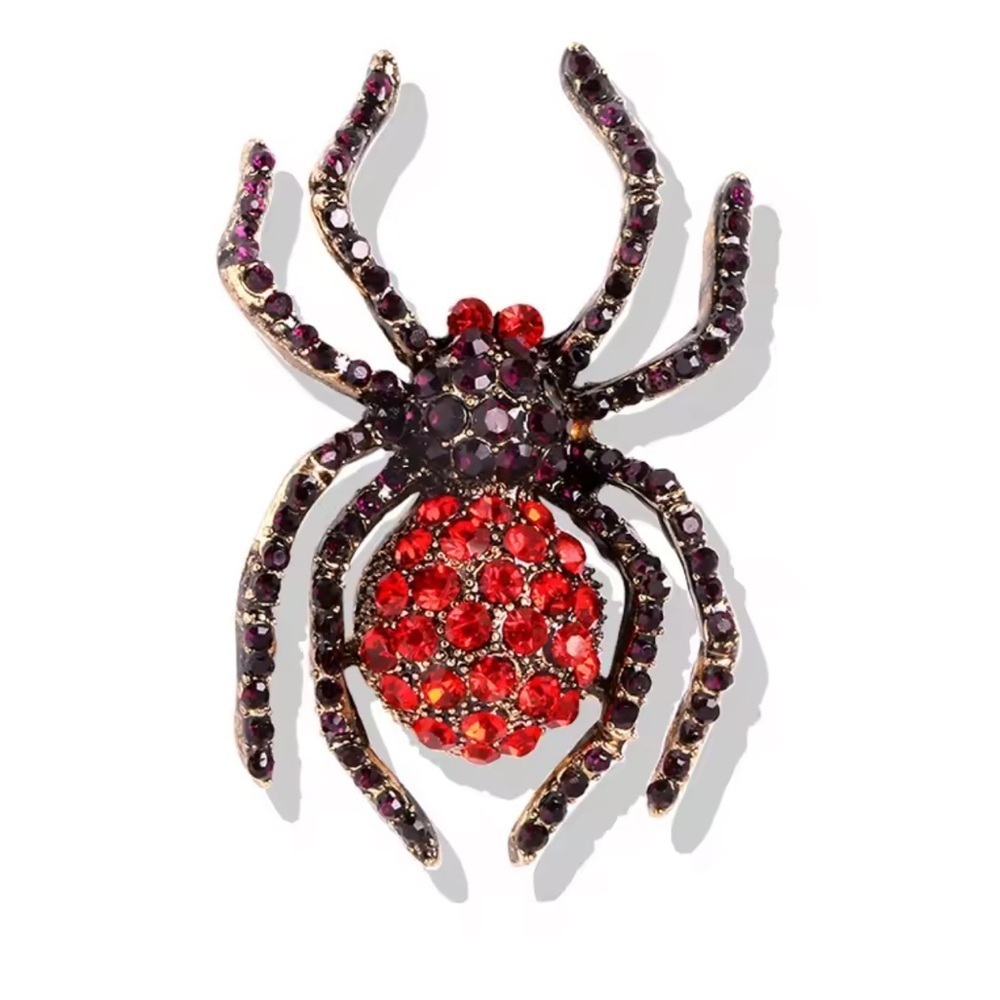 Spider Brooch with Green and Gold Crystals